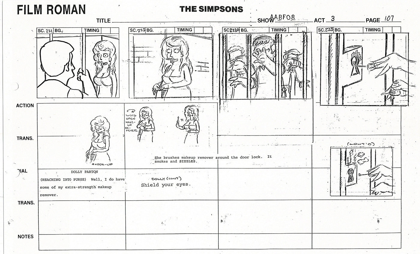 The Simpsons Production Animation Storyboard Copy Fox 1999 AS-18