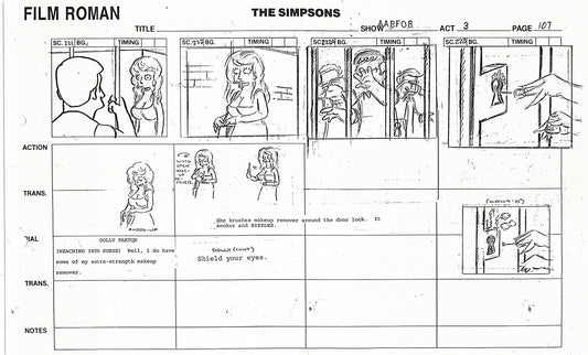 The Simpsons Production Animation Storyboard Copy Fox 1999 AS-18