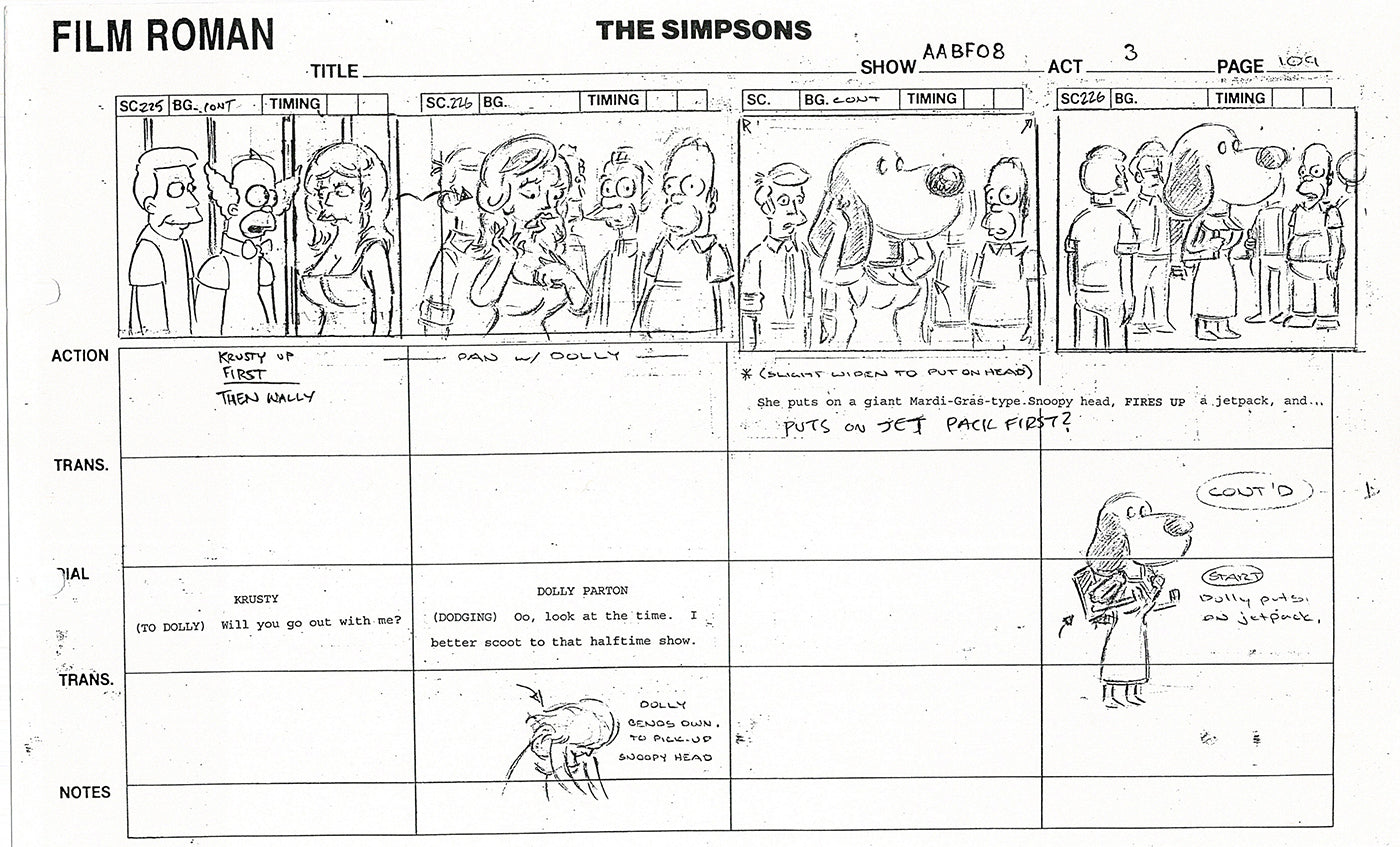 The Simpsons Production Animation Storyboard Copy Fox 1999 AS-20