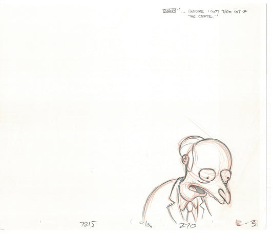 The Simpsons Mr Burns Original Production Animation Cel Drawing 1993 Fox CD-020