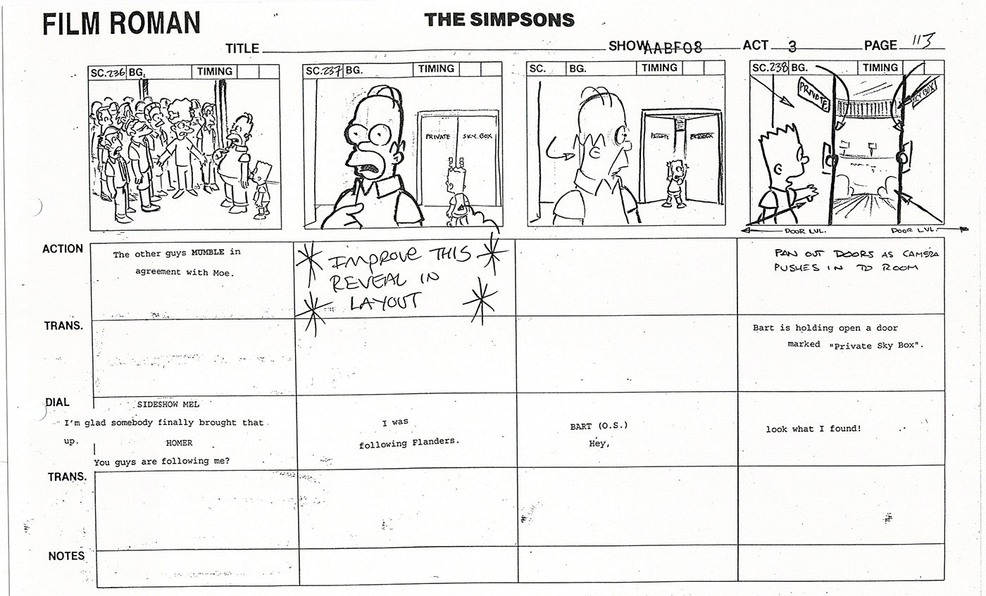 The Simpsons Production Animation Storyboard Copy Fox 1999 AS-26
