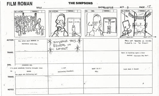 The Simpsons Production Animation Storyboard Copy Fox 1999 AS-26