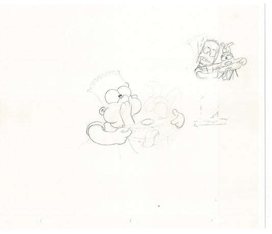 The Simpsons Bart and Santa's Little Helper Original Production Animation Cel Drawing 1992 Fox CD-026