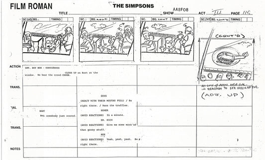 The Simpsons Production Animation Storyboard Copy Fox 1999 AS-29
