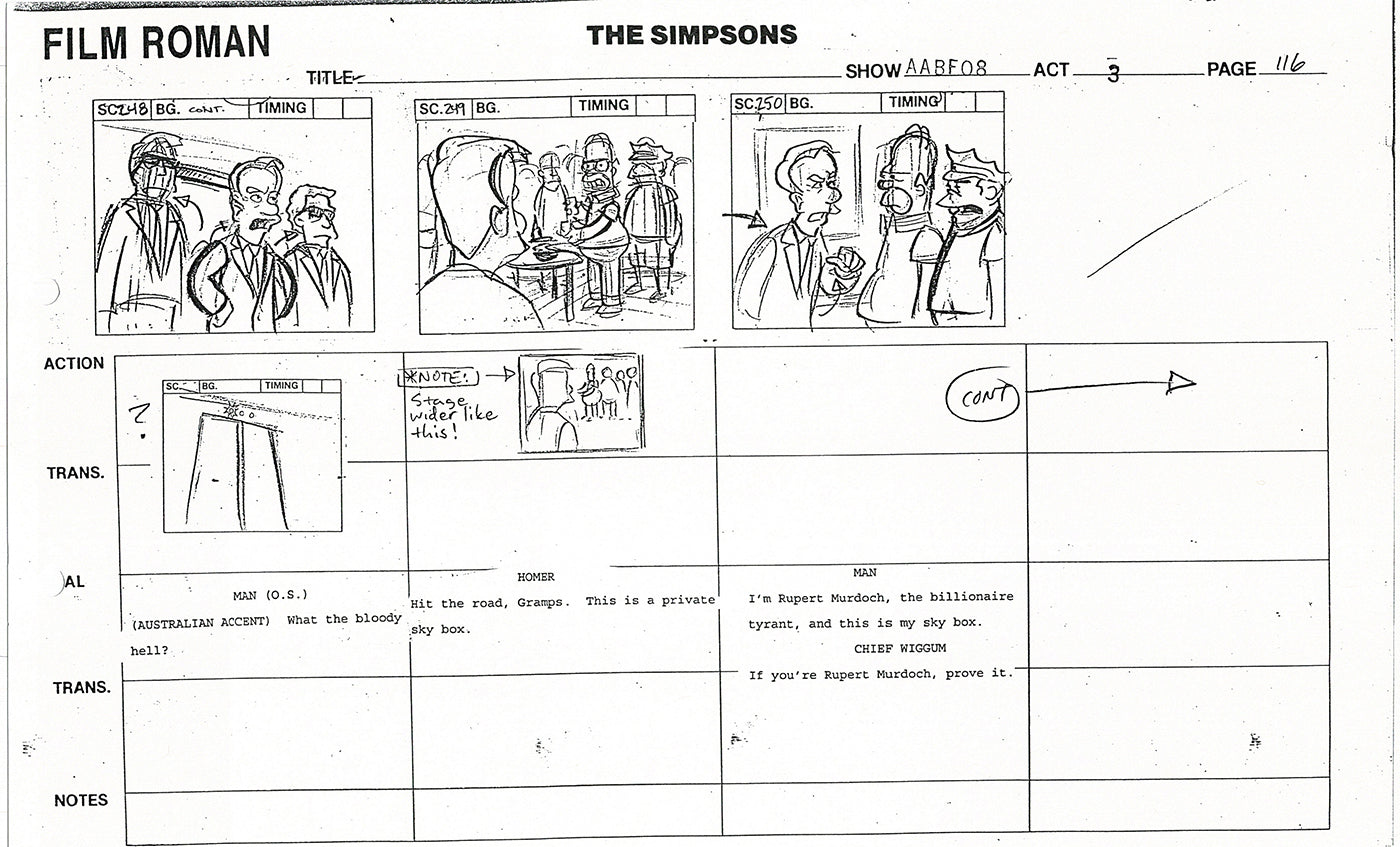 The Simpsons Production Animation Storyboard Copy Fox 1999 AS-32