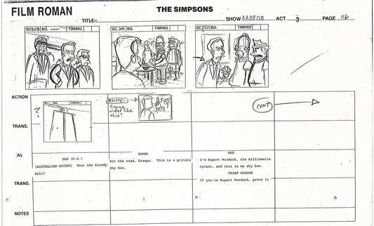 The Simpsons Production Animation Storyboard Copy Fox 1999 AS-32