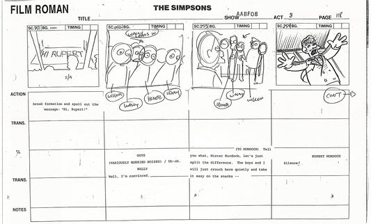 The Simpsons Production Animation Storyboard Copy Fox 1999 AS-34