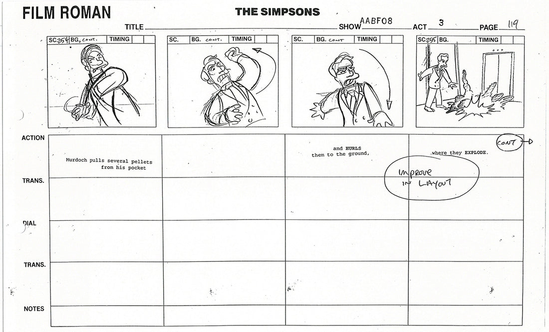 The Simpsons Production Animation Storyboard Copy Fox 1999 AS-35 ...