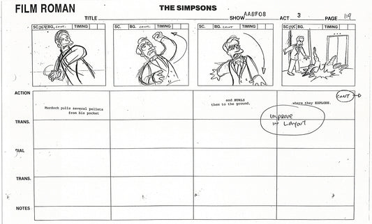 The Simpsons Production Animation Storyboard Copy Fox 1999 AS-35