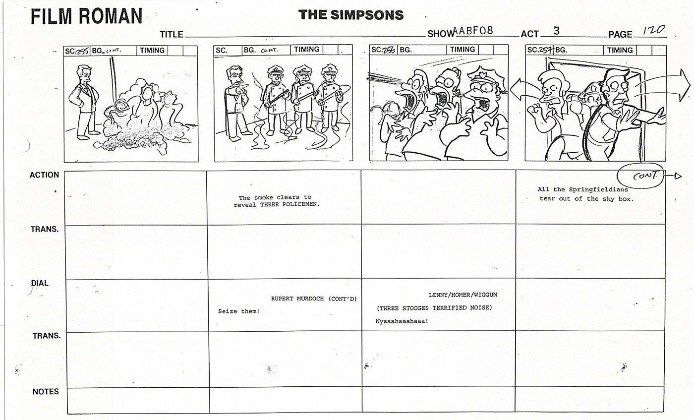The Simpsons Production Animation Storyboard Copy Fox 1999 AS-36