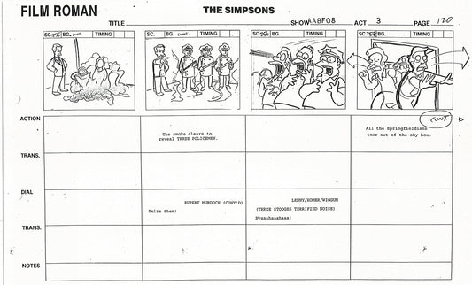 The Simpsons Production Animation Storyboard Copy Fox 1999 AS-36