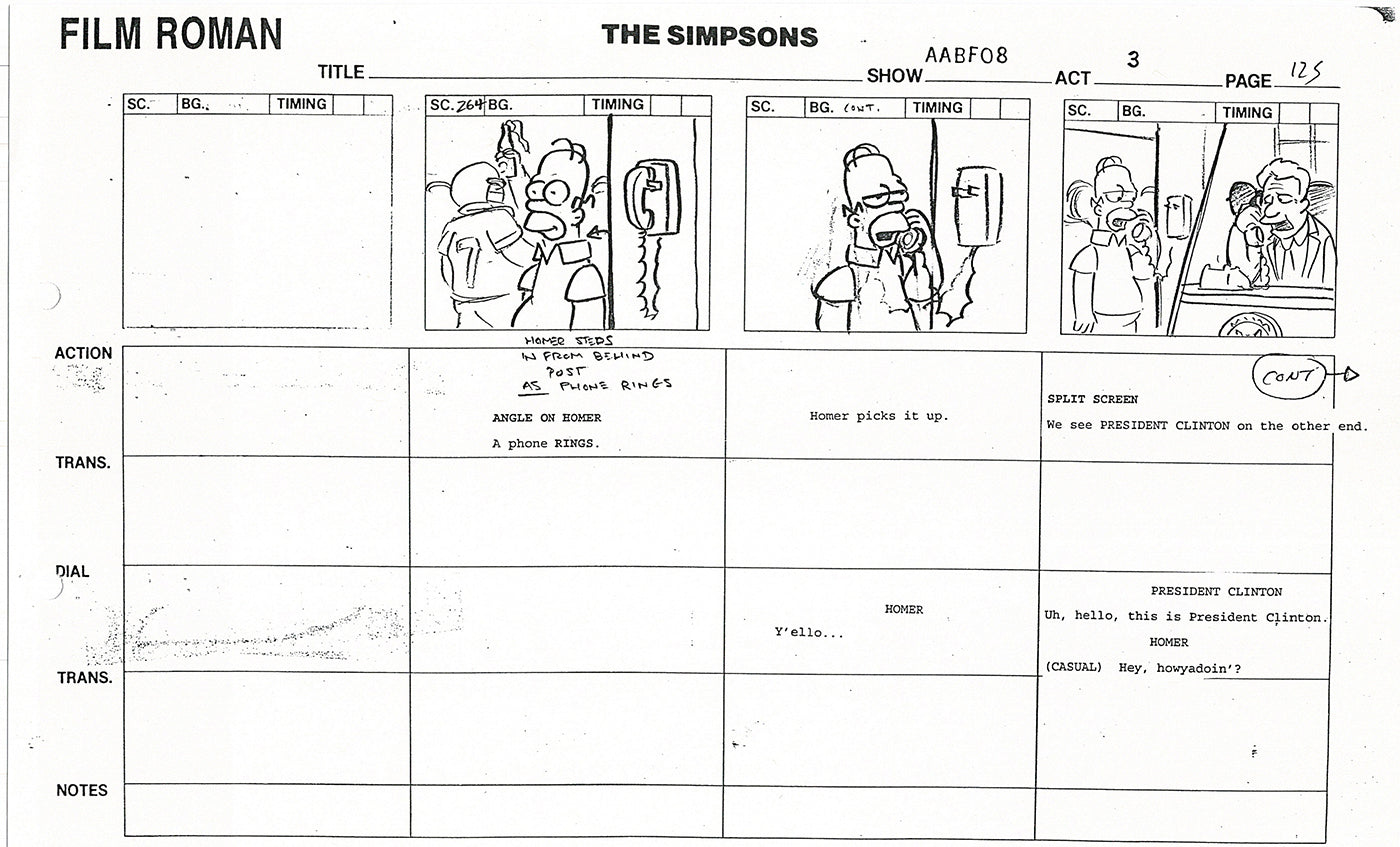 The Simpsons Production Animation Storyboard Copy Fox 1999 AS-42