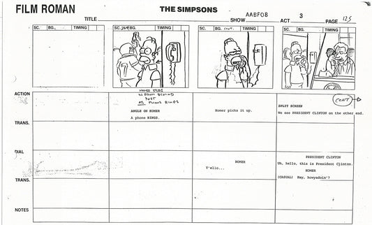 The Simpsons Production Animation Storyboard Copy Fox 1999 AS-42