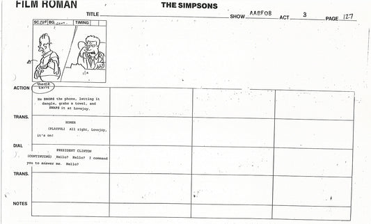 The Simpsons Production Animation Storyboard Copy Fox 1999 AS-44