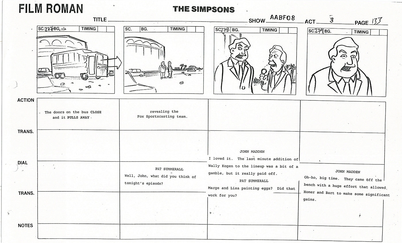 The Simpsons Production Animation Storyboard Copy Fox 1999 AS-50