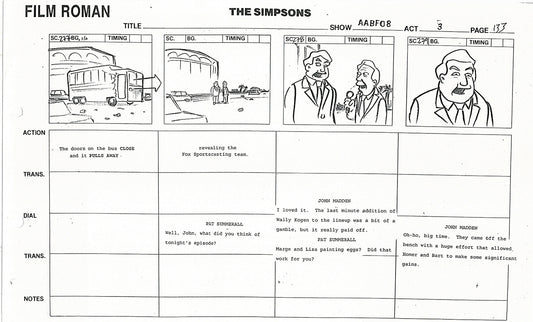The Simpsons Production Animation Storyboard Copy Fox 1999 AS-50