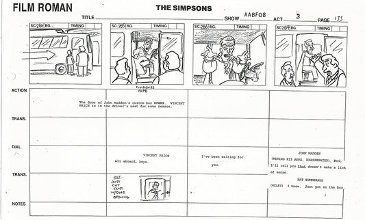 The Simpsons Production Animation Storyboard Copy Fox 1999 AS-52