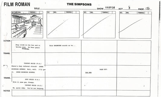 The Simpsons Production Animation Storyboard Copy Fox 1999 AS-53