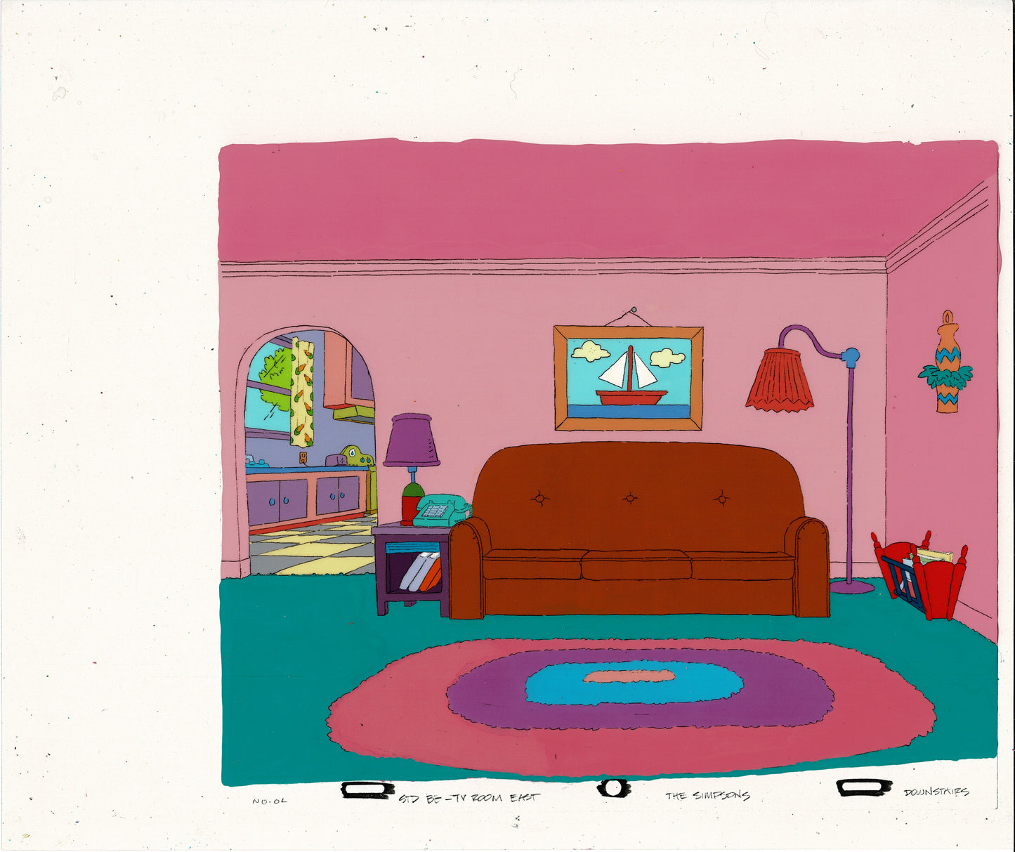Simpsons Original Production Animation Background Cel of the Living Room from Fox - Early