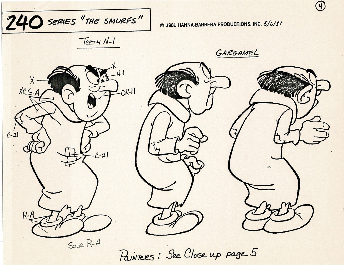 Smurfs Model Sheet Copy Group of 9 Pages 1981 Production Hanna Barbera Smurfette and Papa Smurf
