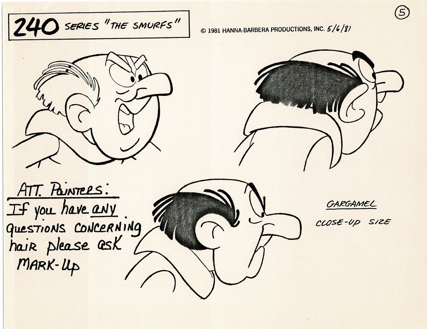 Smurfs Model Sheet Copy Group of 9 Pages 1981 Production Hanna Barbera Smurfette and Papa Smurf