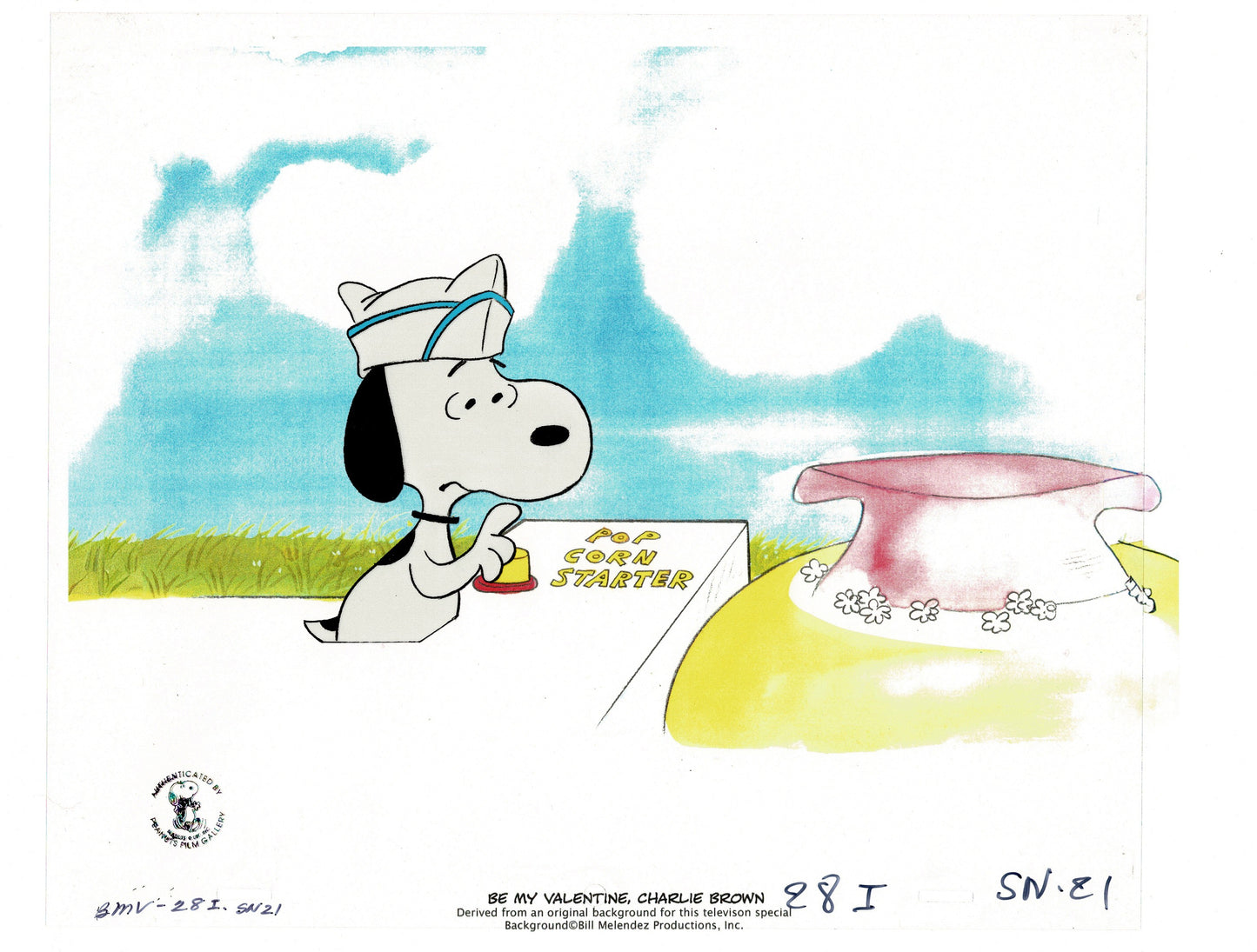 PEANUTS Be My Valentine Charlie Brown Snoopy Production Animation Cel and Drawing from 1975 Charles Schulz Melendez Studio-Direct sn21