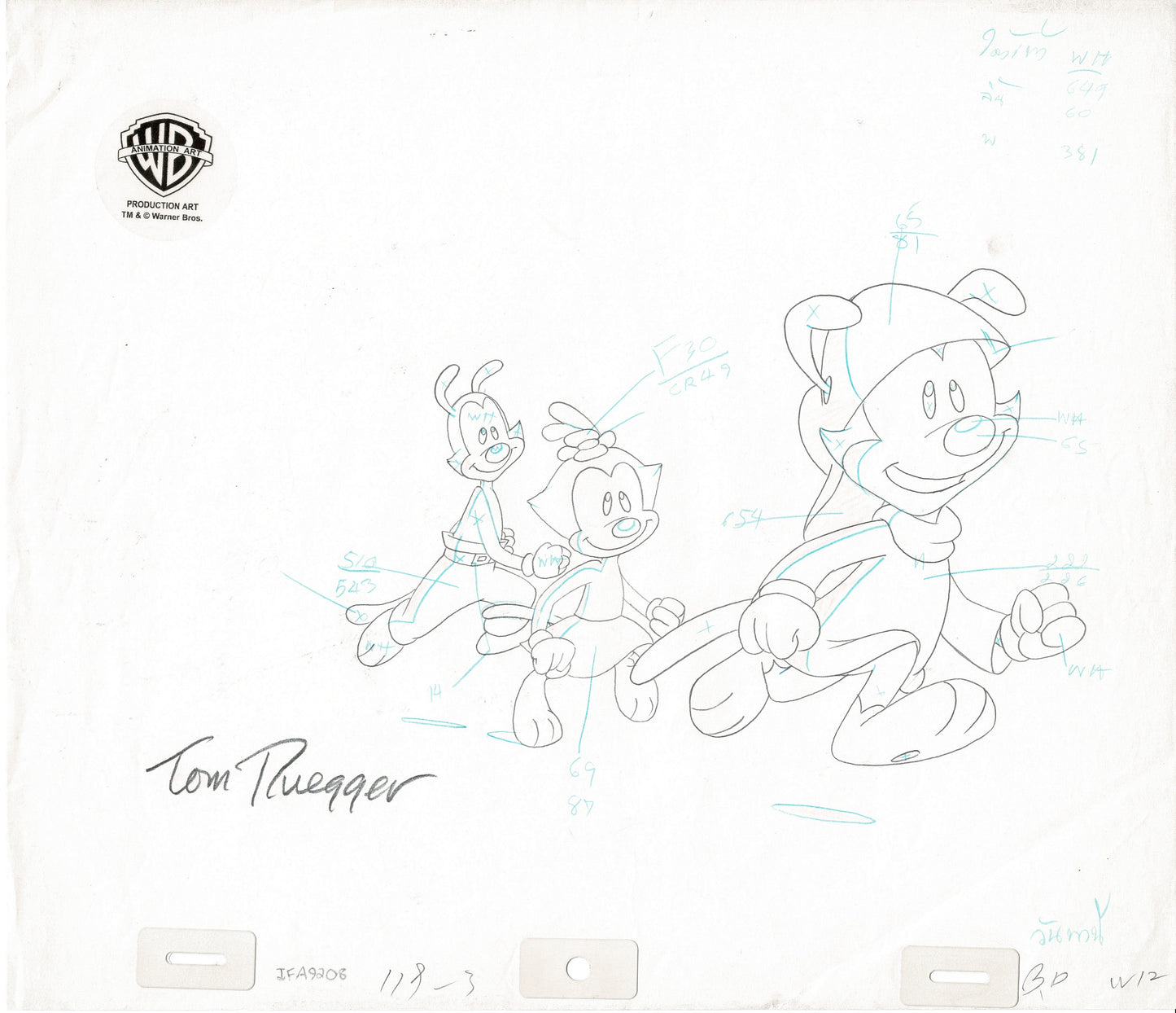ANIMANIACS! Key Master Setup Production Animation Cels and Background WITH Drawing from Warner Brothers 1993-8 SIGNED by Animaniacs Creator Tom Ruegger
