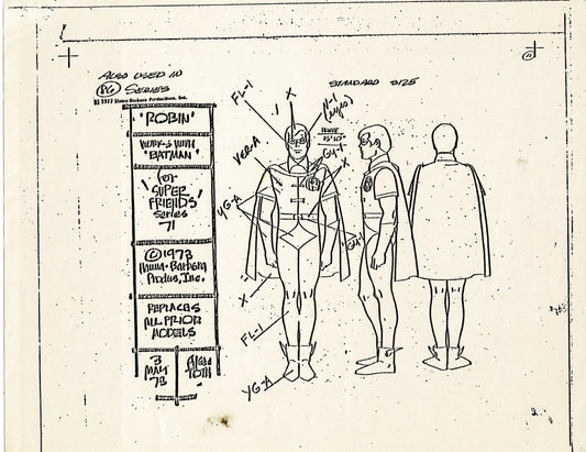Superfriends 1977 Production Model Sheet Copy Page from Hanna Barbera mc4