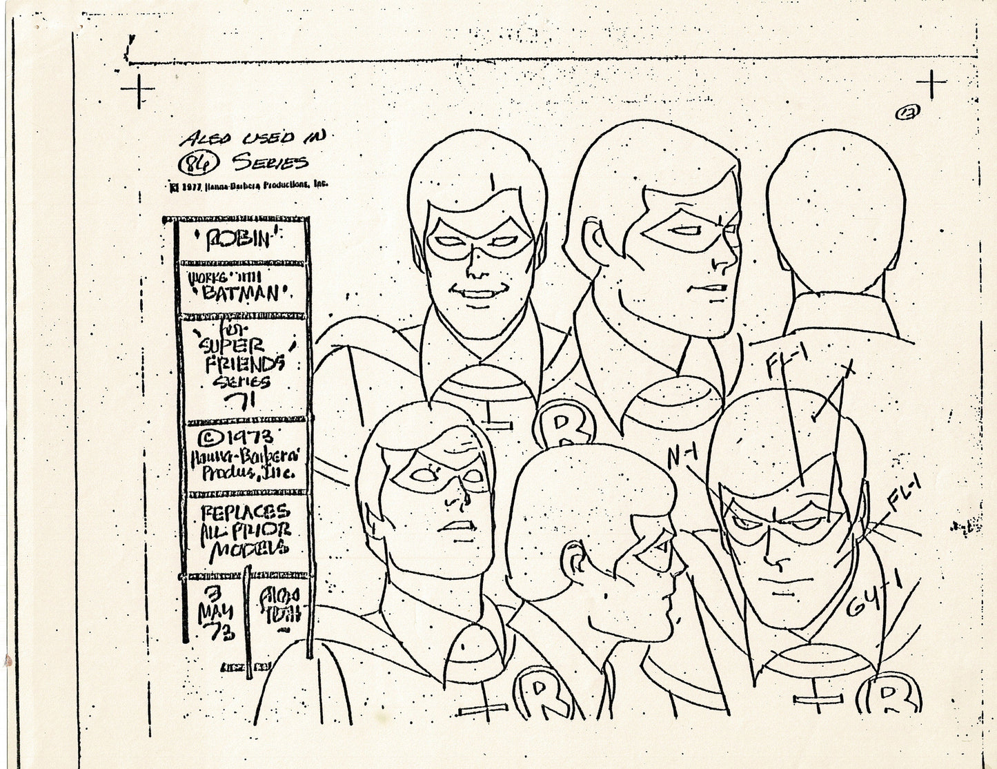 Superfriends 1977 Production Model Sheet Copy Page from Hanna Barbera mc5