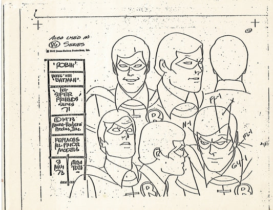 Superfriends 1977 Production Model Sheet Copy Page from Hanna Barbera mc5