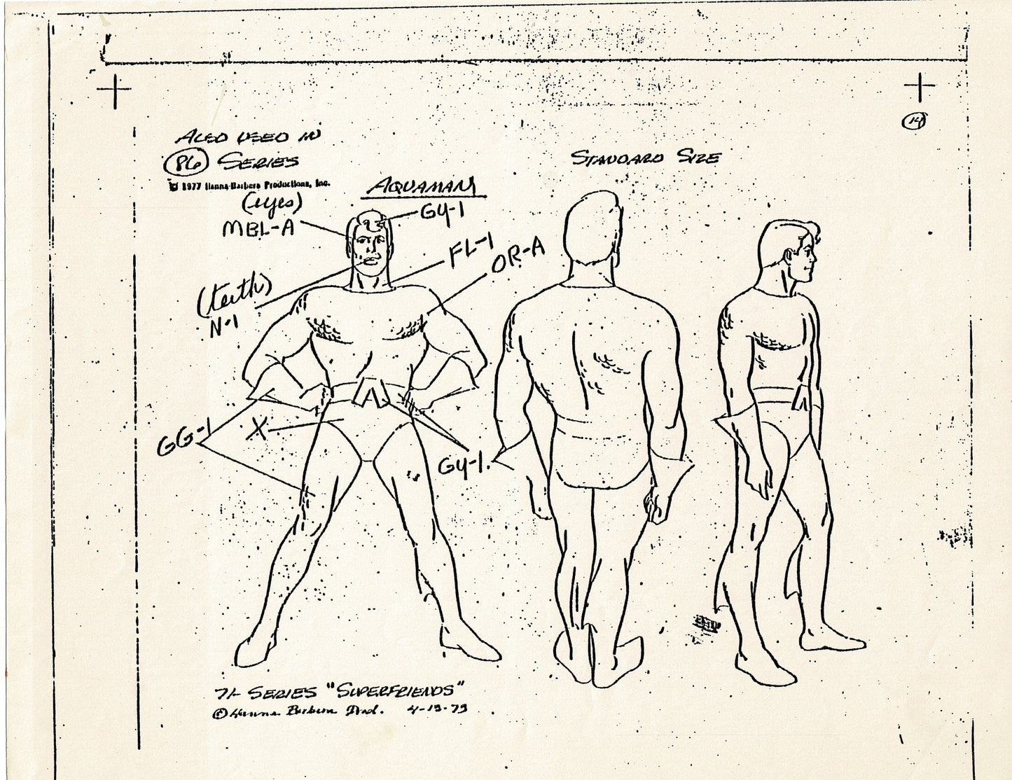 Superfriends 1977 Production Model Sheet Copy Page from Hanna Barbera mc6