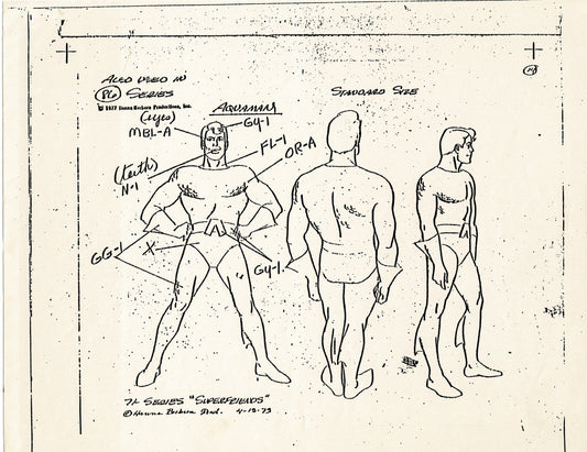 Superfriends 1977 Production Model Sheet Copy Page from Hanna Barbera mc6