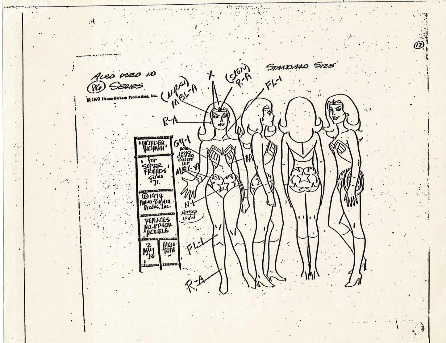 Superfriends 1977 Production Model Sheet Copy Page from Hanna Barbera mc9