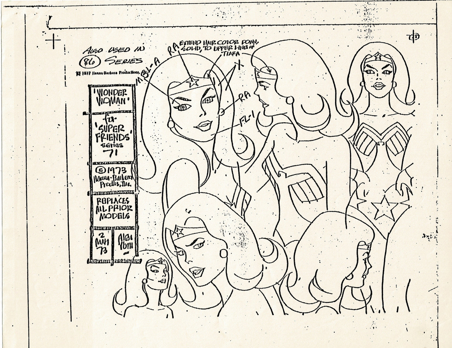 Superfriends 1977 Production Model Sheet Copy Page from Hanna Barbera mc10