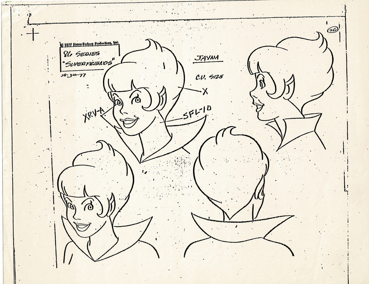Superfriends 1977 Production Model Sheet Copy Page from Hanna Barbera mc14