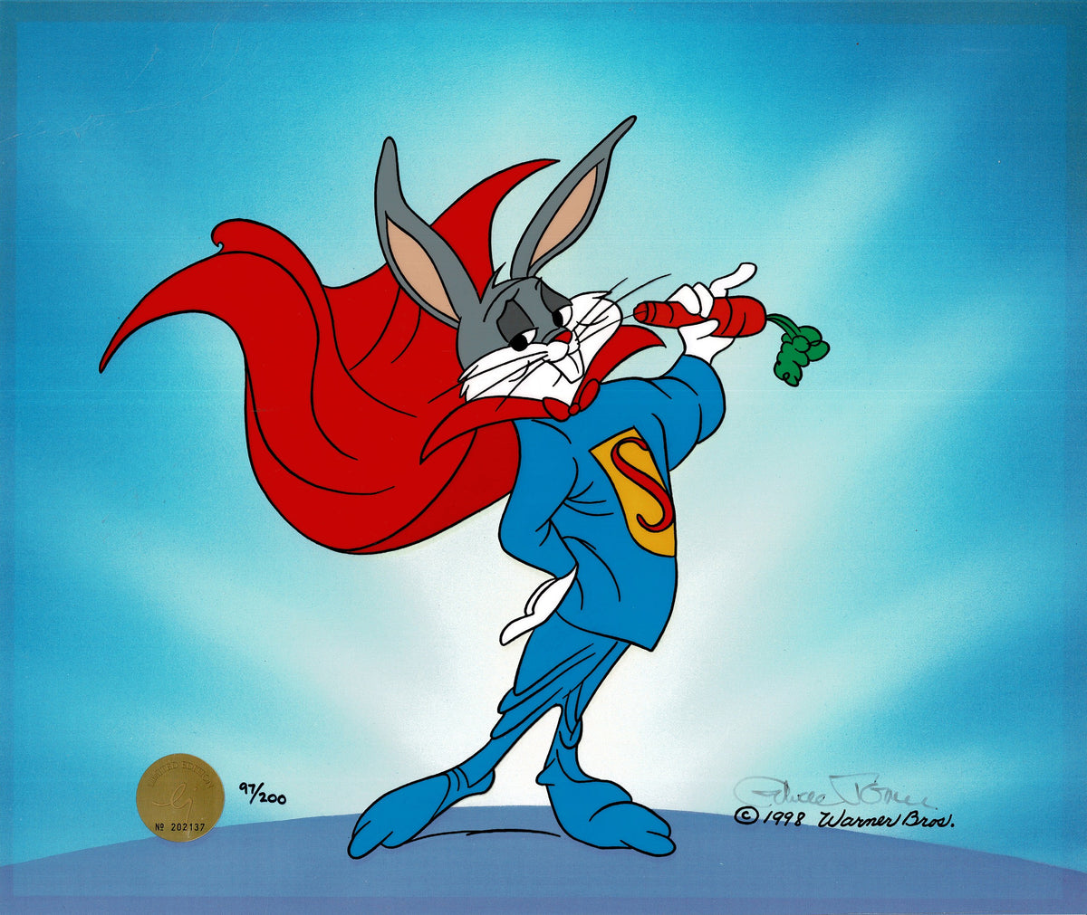 Chuck Jones SIGNED Super Bugs Bunny Limited Edition Cel of 200 Looney Tunes Warner Brothers 1999 OHC