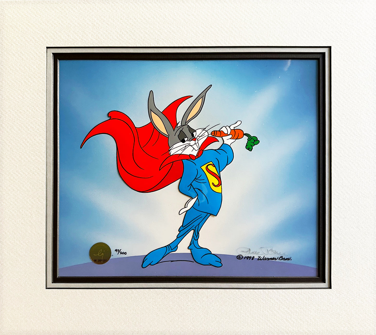 Chuck Jones SIGNED Super Bugs Bunny Limited Edition Cel of 200 Looney Tunes Warner Brothers 1999 OHC