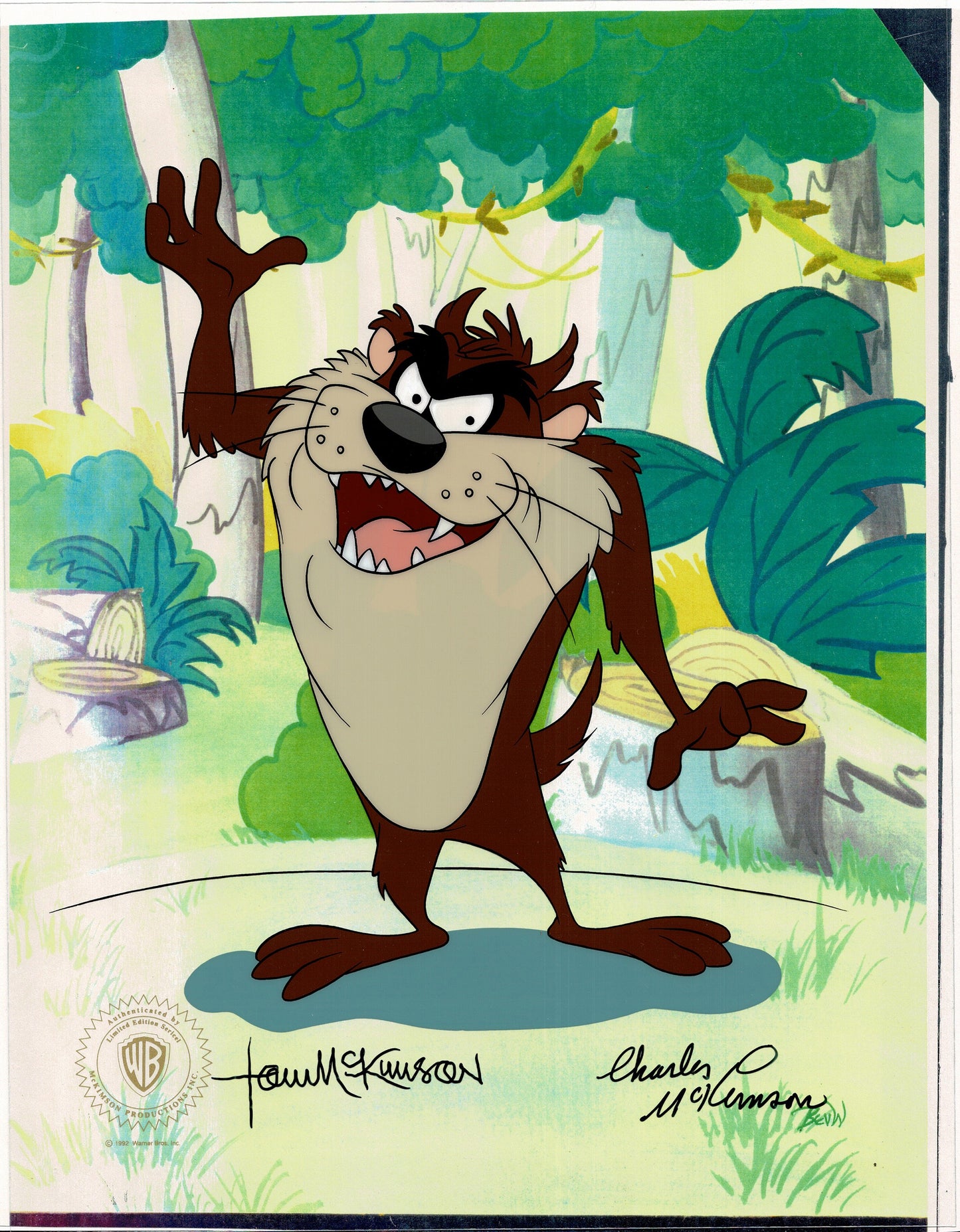 Taz Animation Tazmanian Devil Sericel Signed Tom and Charles McKimson Warner Bros C-JC
