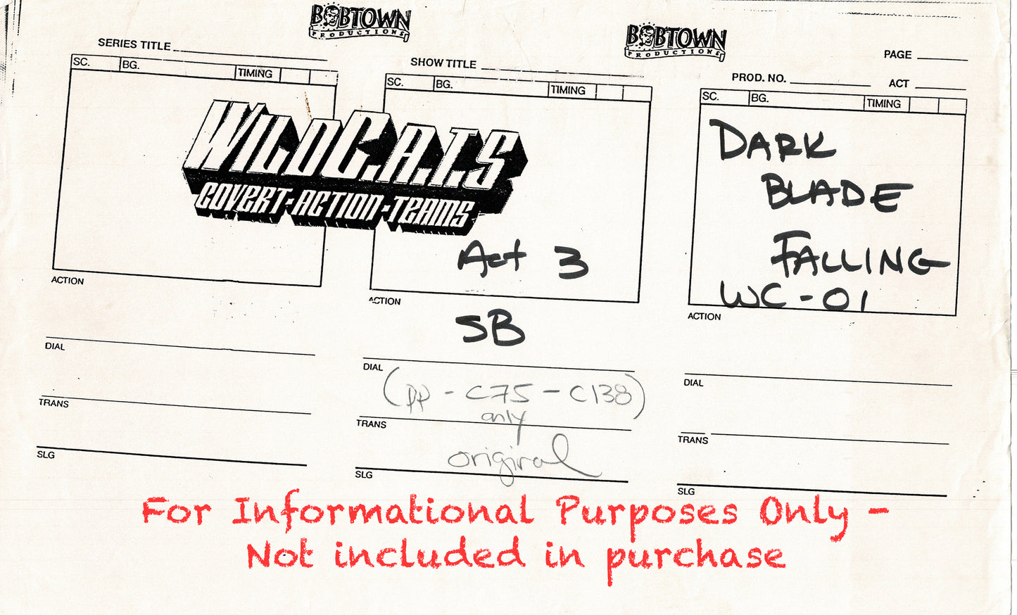 Jim Lee Wildc.a.t.s. Wildcats Lot of 3 Production Animation Storyboard Nelvana 1994-5 F3-01