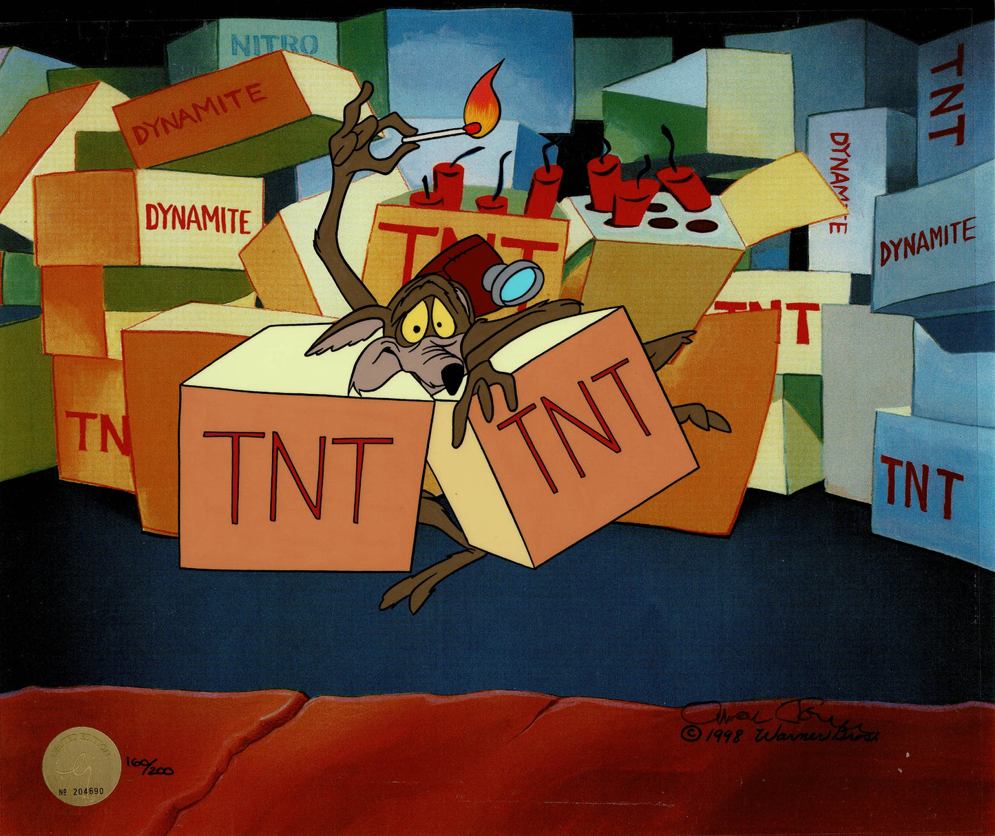 Chuck Jones SIGNED Wile E Coyote Limited Edition Cel 160 out of 200 from 1998 SOLD OUT 20 Years Ago NB