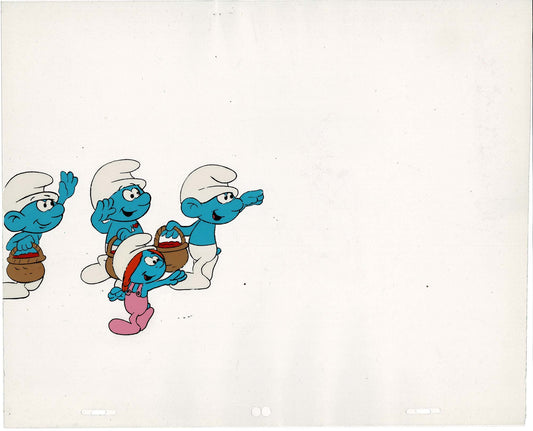 Smurfs Sassette Original Production Animation Cel Setup from Hanna Barbera 1980s nn