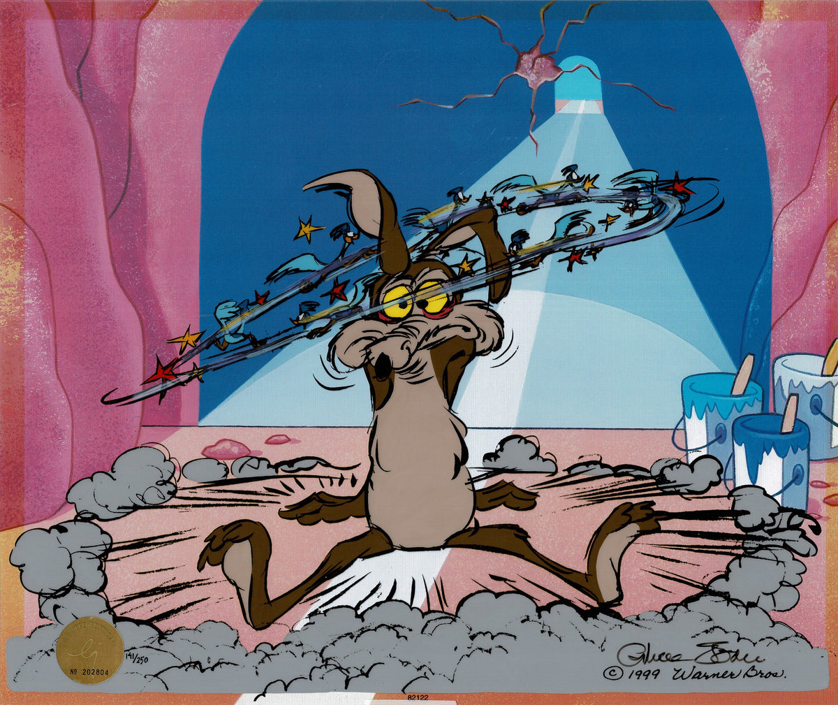 Chuck Jones SIGNED Wile E Coyote Tunnel Vision Limited Edition Cel of 250 Looney Tunes Warner Brothers 1999 OHC