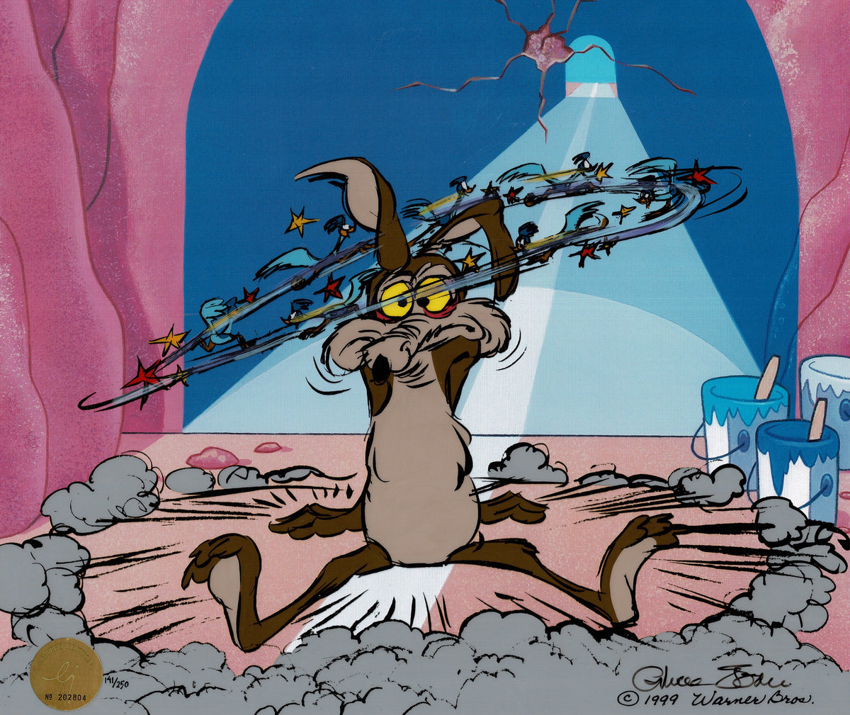 Chuck Jones SIGNED Wile E Coyote Tunnel Vision Limited Edition Cel of 250 Looney Tunes Warner Brothers 1999 OHC