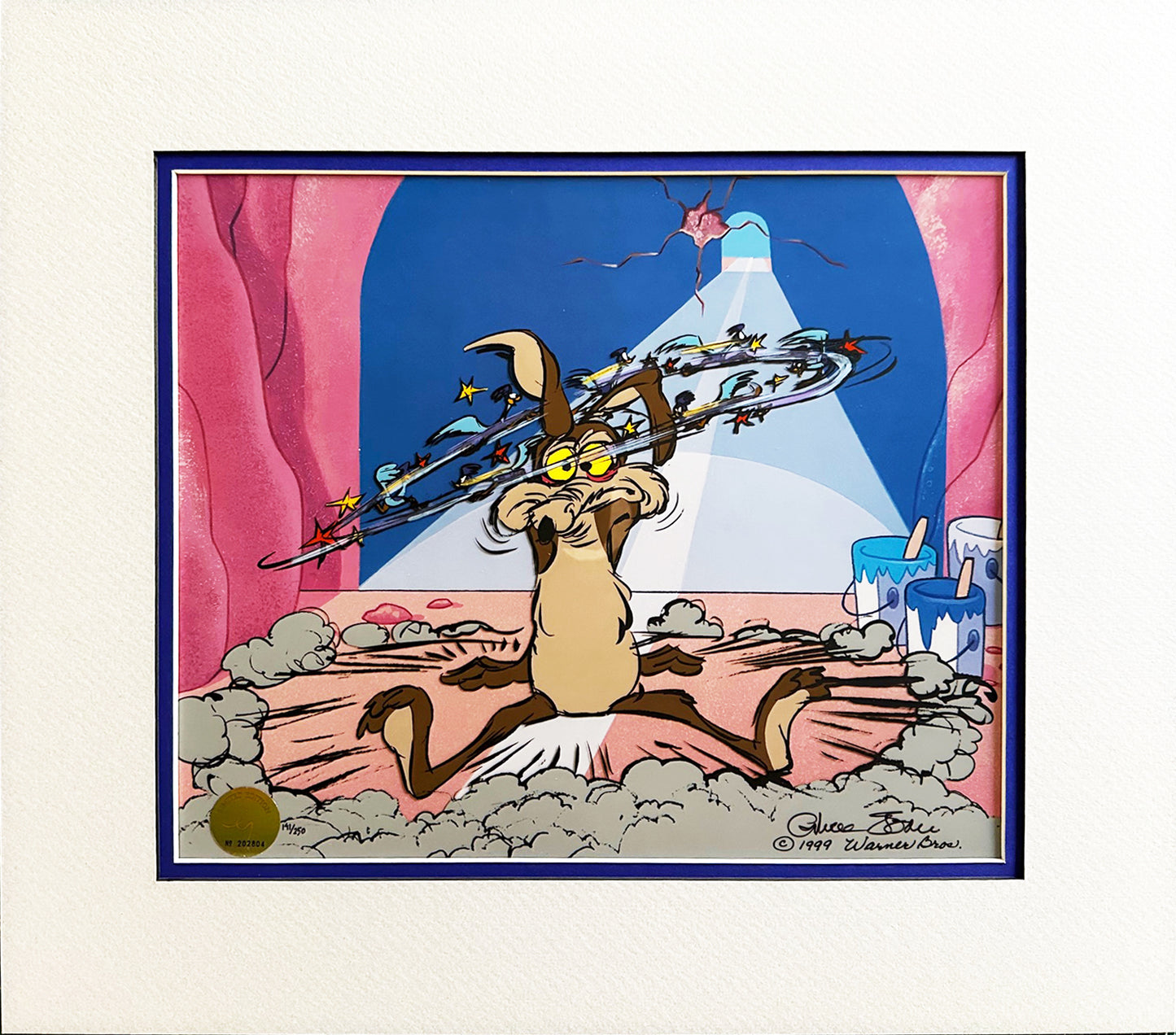 Chuck Jones SIGNED Wile E Coyote Tunnel Vision Limited Edition Cel of 250 Looney Tunes Warner Brothers 1999 OHC