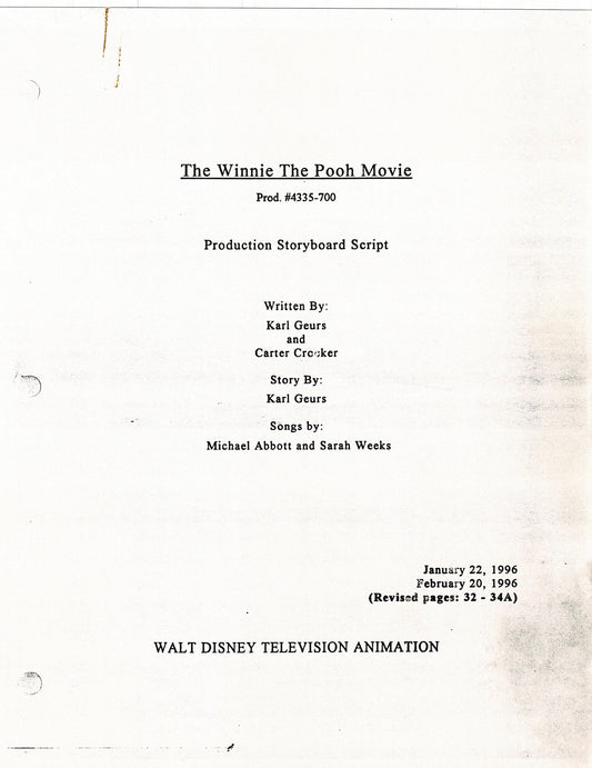 Winnie the Pooh Grand Adventure Disney Production Script Copy grp 1997 96f