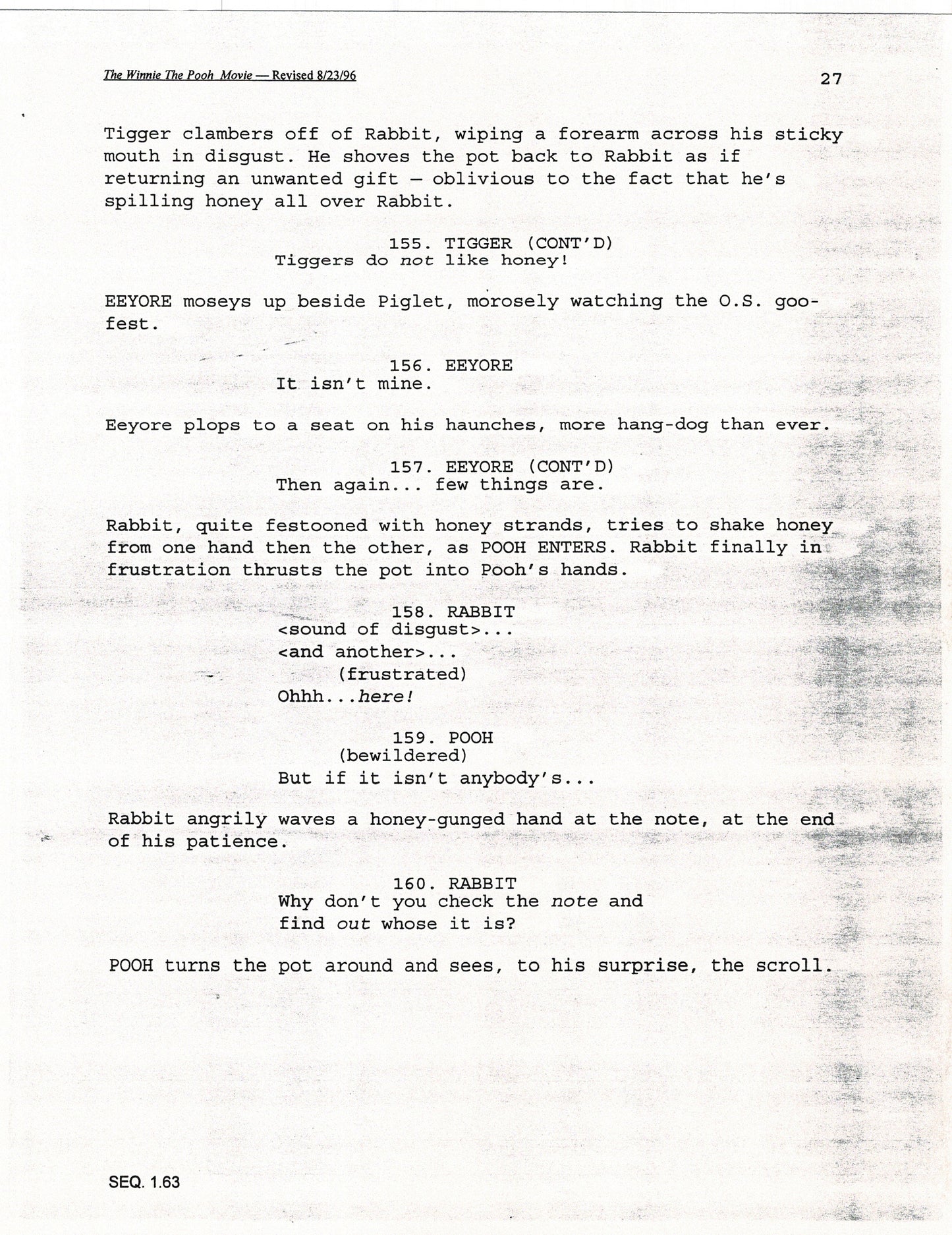 Winnie the Pooh Grand Adventure Disney Production Script Copy grp 1997 96f