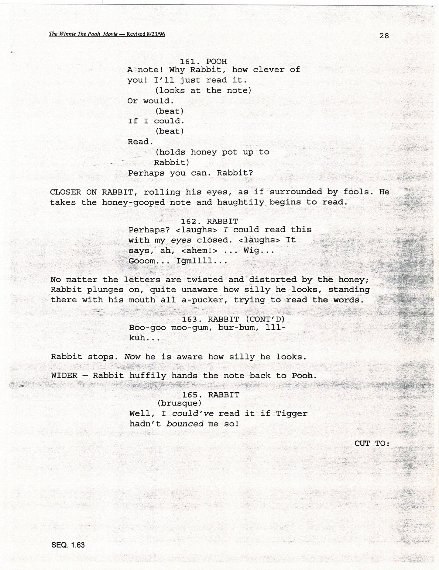 Winnie the Pooh Grand Adventure Disney Production Script Copy grp 1997 96f