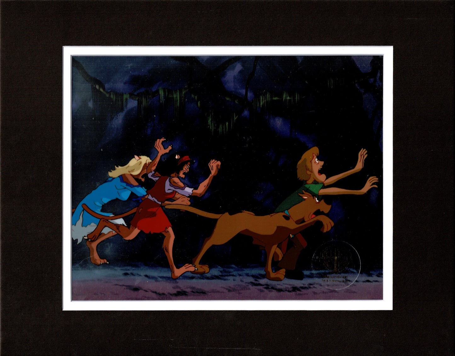 Scooby Doo and Shaggy with Lena and Simone Production Animation Art Cel Setup and FOUR Matching Production Drawings Hanna Barbera 1998