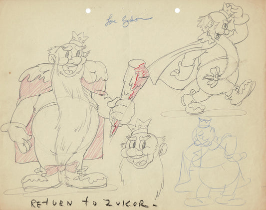 Lou Zukor Signed Ub Iwerks Fleischer Original Production Animation Model Drawing Sheet - Likely 1930's - from his Personal Files