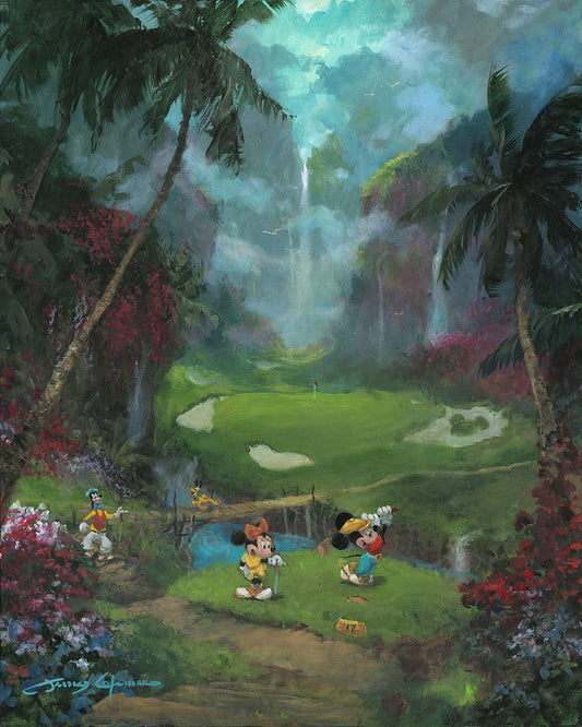 Mickey Mouse and Minnie Mouse Walt Disney Fine Art James Coleman Signed Limited Edition of 195 on Canvas "17th Tee in Paradise"